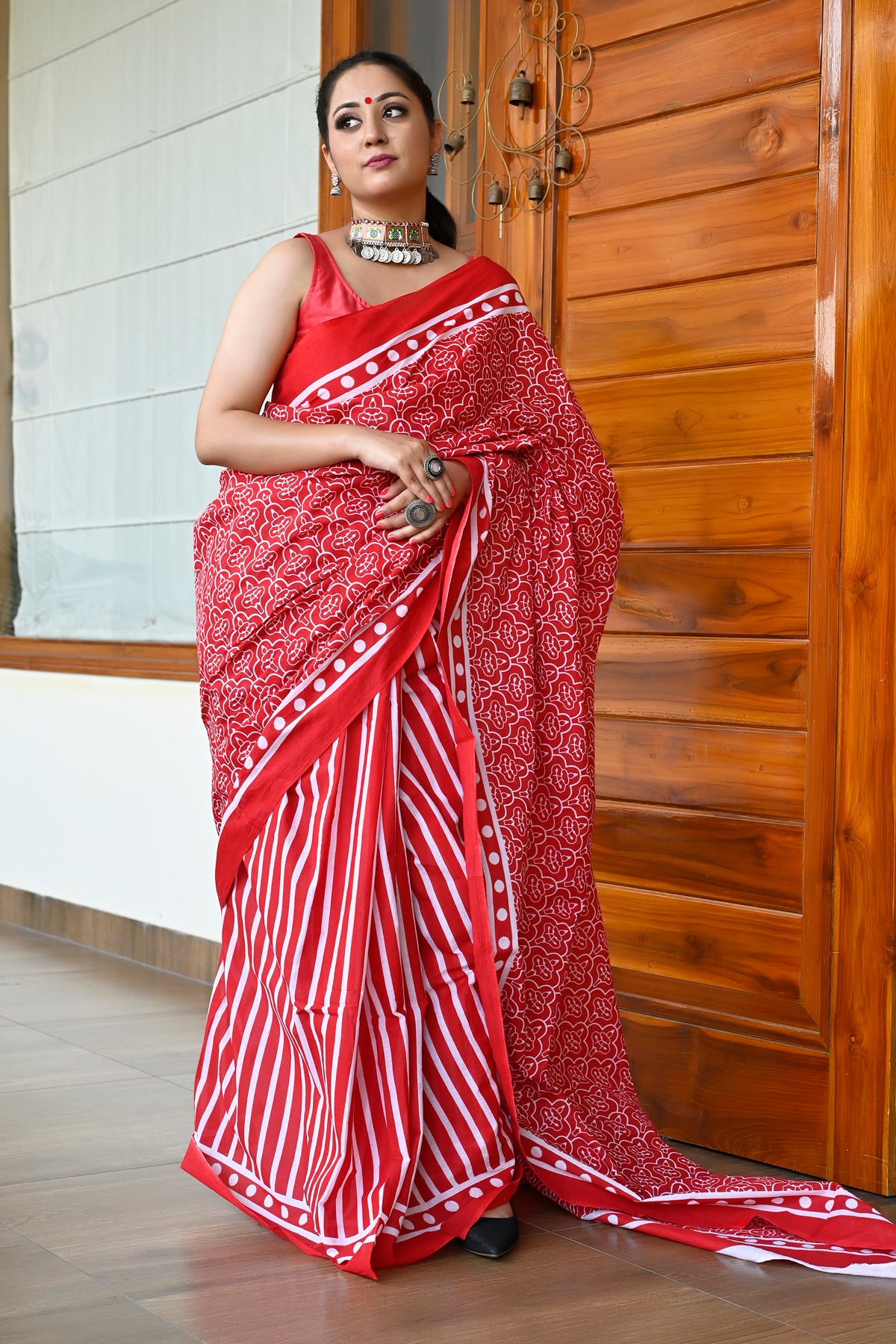 Cream Color Pure Cotton Printed Handloom Saree – BharatSthali