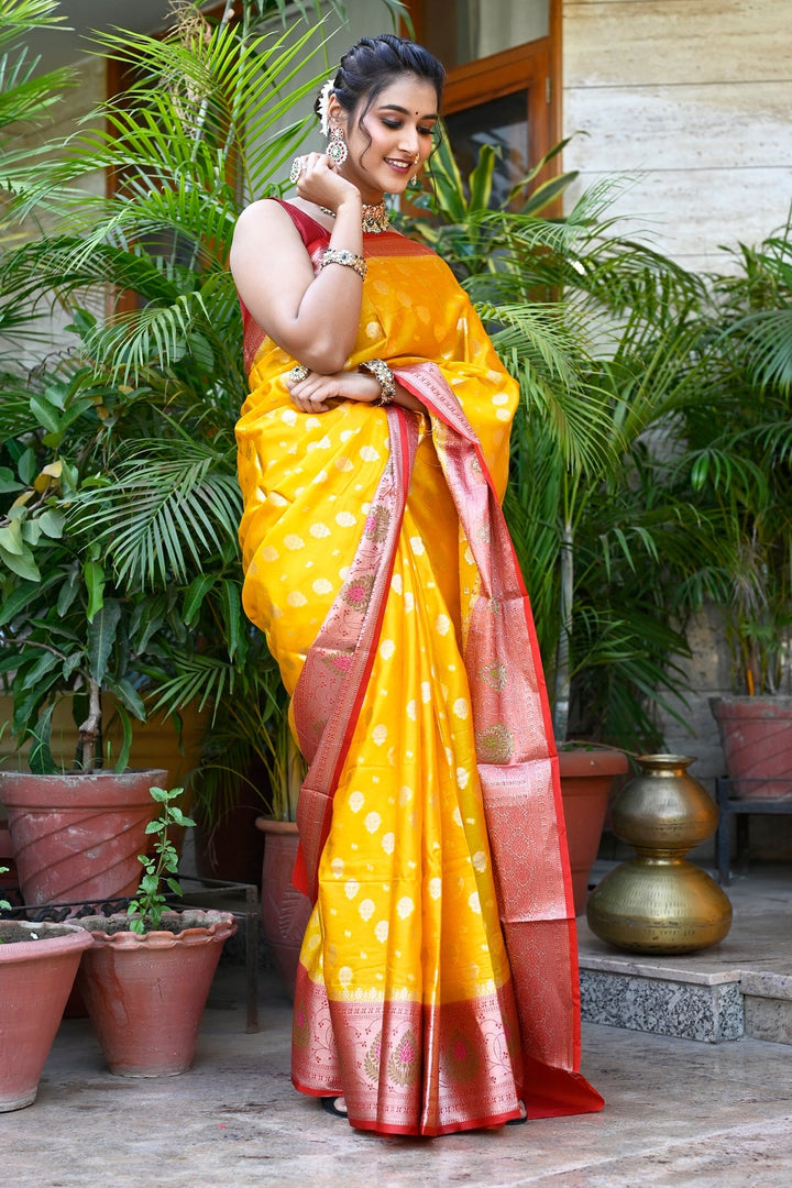 Yellow And Red Pure Coimbatore Silk Handloom Saree