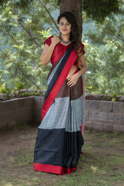 Berry Linen Saree