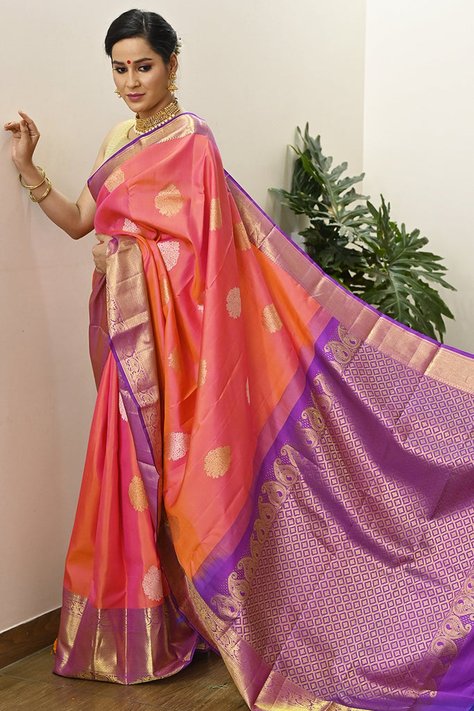 rani pink orange art silk traditional saree 10041