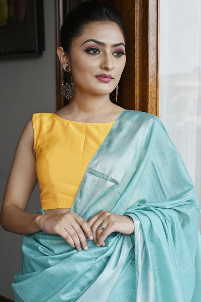 BLUE COLOR FANCY SAREE WITH YELLOW BLOUSE AT BEST RATE – Vastra Creation