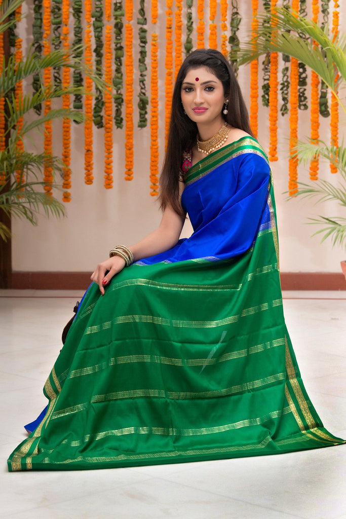 Turquoise Blue & Green Kota Silk Hand-Dyed Leheriya Saree Set Design by  Geroo Jaipur at Pernia's Pop Up Shop 2024