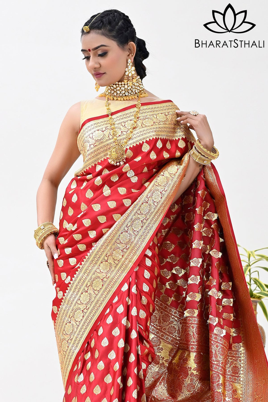 Maroon Color Banarasi Bridal Silk Saree with all over Golden Zari Work and Heavy Pallu