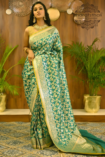 INDIAN ETHNIC WOMEN'S Green Linen Silver Zari Border Saree with Mukaish  Detailing – THE INDIAN ETHNIC CO.