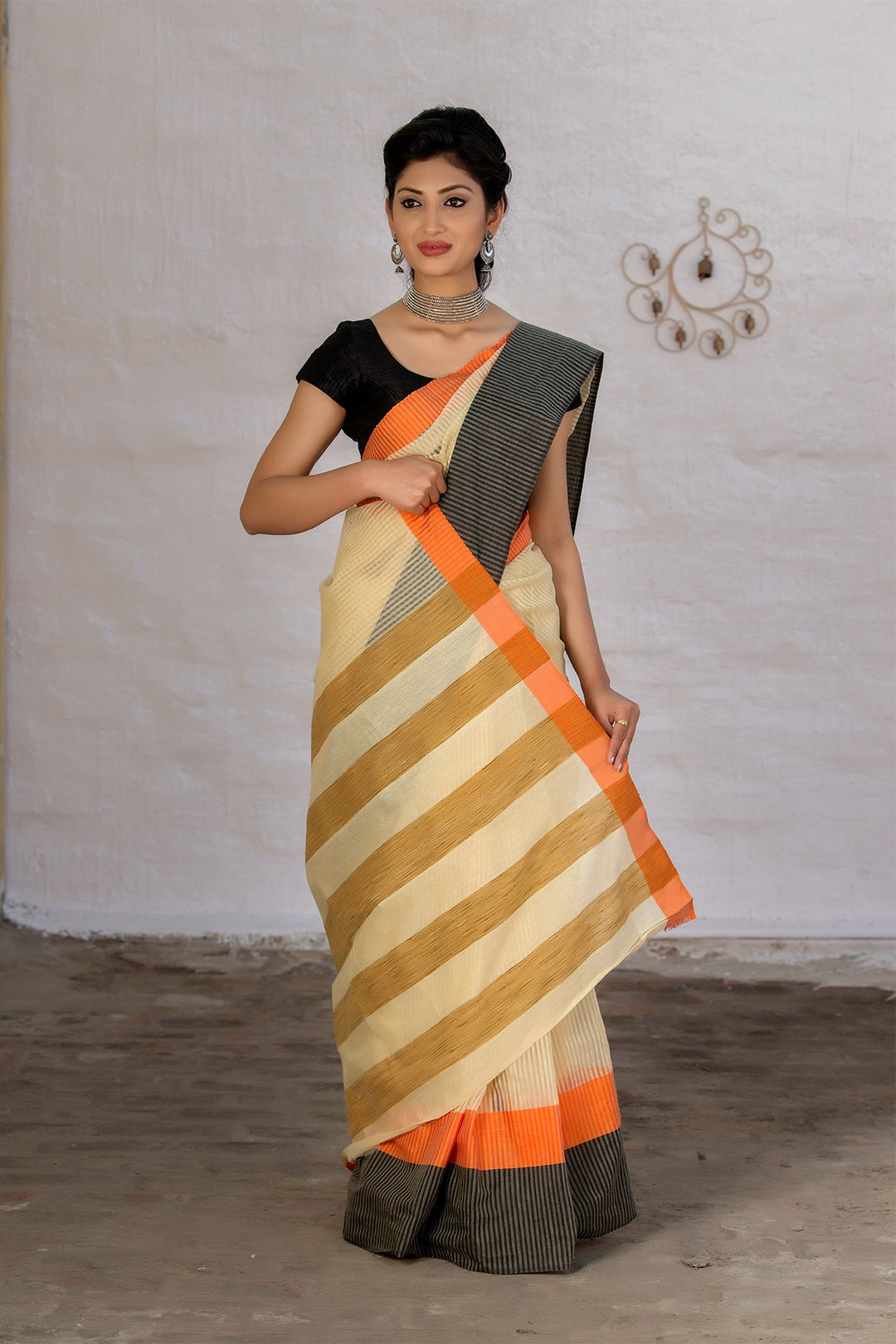  Grey And Banana Yellow Pure Kota Cotton Handloom Saree