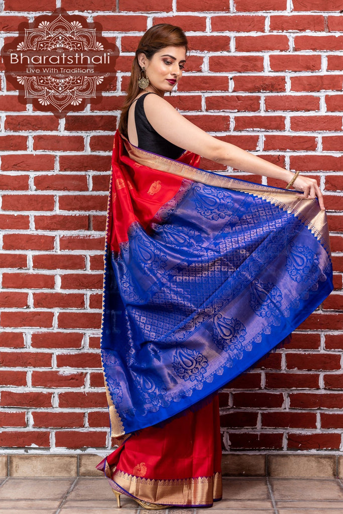 Red and blue Uppada Silk Pattu Saree, khadi big border Pure Uppada Pat –  shakthistyles