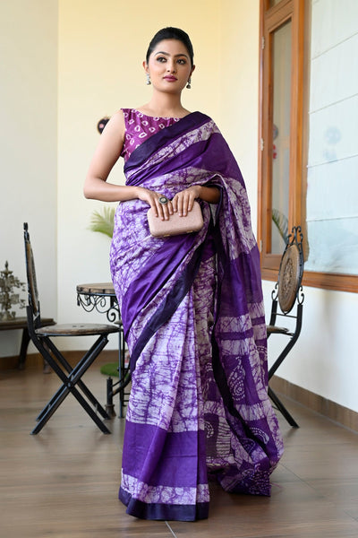 Purple Martini - Hand Dyed Mulmul Cotton Saree