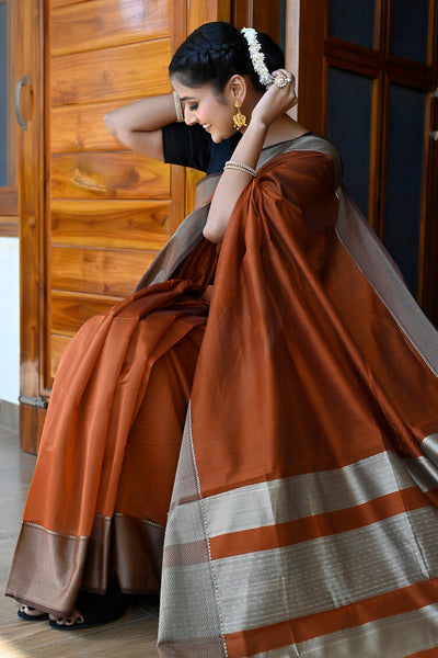 Dark orange printed blouse with ruffle saree - Nitara Clothing : Buy  Traditional Indian Clothing and Ethnic Wear