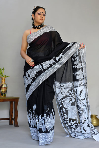 Buy Reeta Fashion Designer Black & White Georgette Printed with Sequence  Lace Saree with Unstitched Blouse Online at Best Prices in India - JioMart.