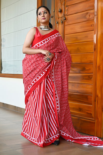 Buy White-Red Color Cotton Tant Bengal Handloom Saree (Without Blouse)  MC252270 | www.maanacreation.com