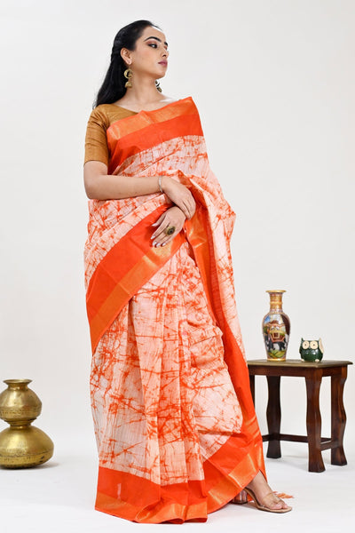 Sunrise Orange Bandhani Print Soft Silk Saree with Contrast Blouse – Ethnos
