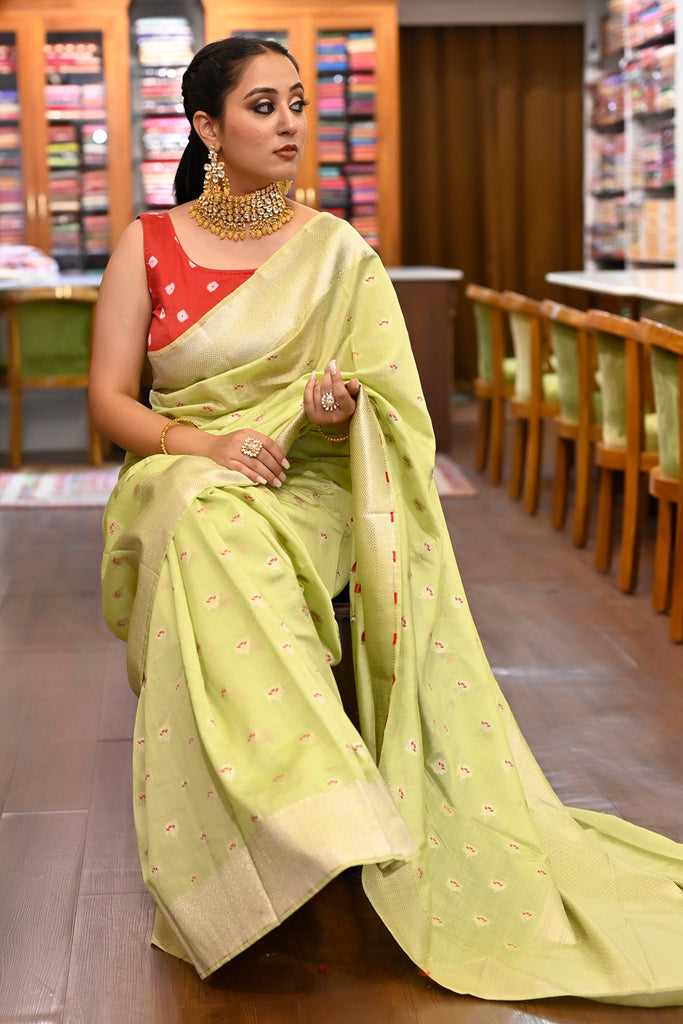 Enchanting Lemon Green Tissue Organza Saree