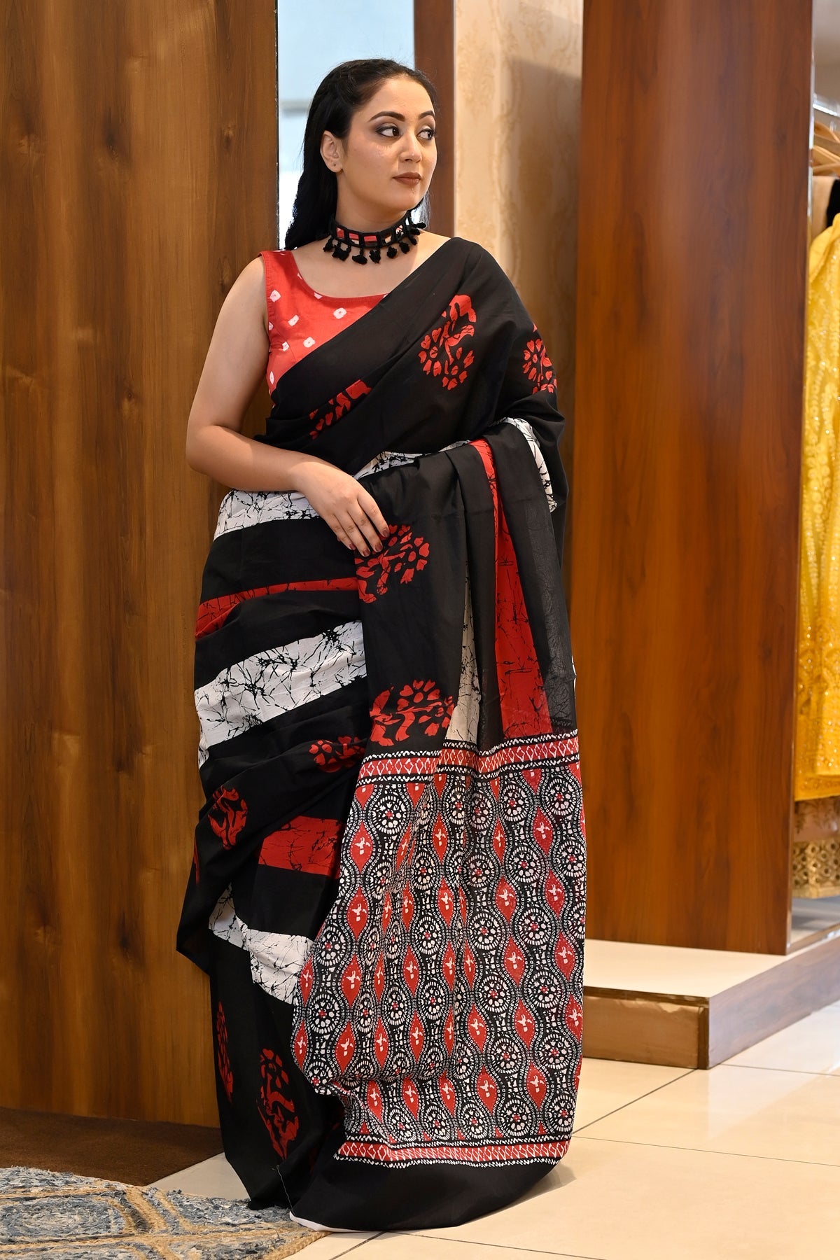 Nature's Embrace: Jaipuri Cotton Saree with Artistic Tree Motif - JCS0 |  Lace saree, Cotton saree, Block print saree