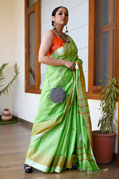 CM - Olive Green weaving silk Saree - New In - Indian