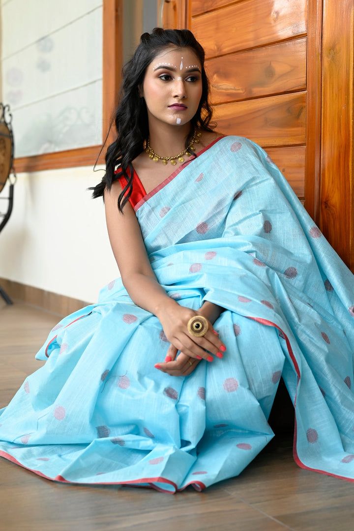 Blue Color Pure Cotton Woven Design Taant Handloom Saree