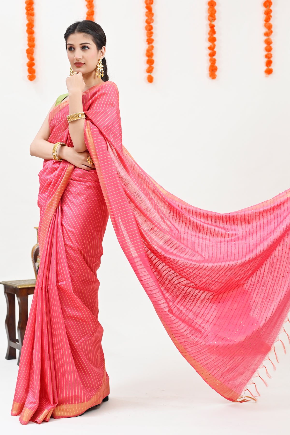 Attractive Handloom Cotton Silk Sequence Saree with Blouse Piece – SVB  Ventures