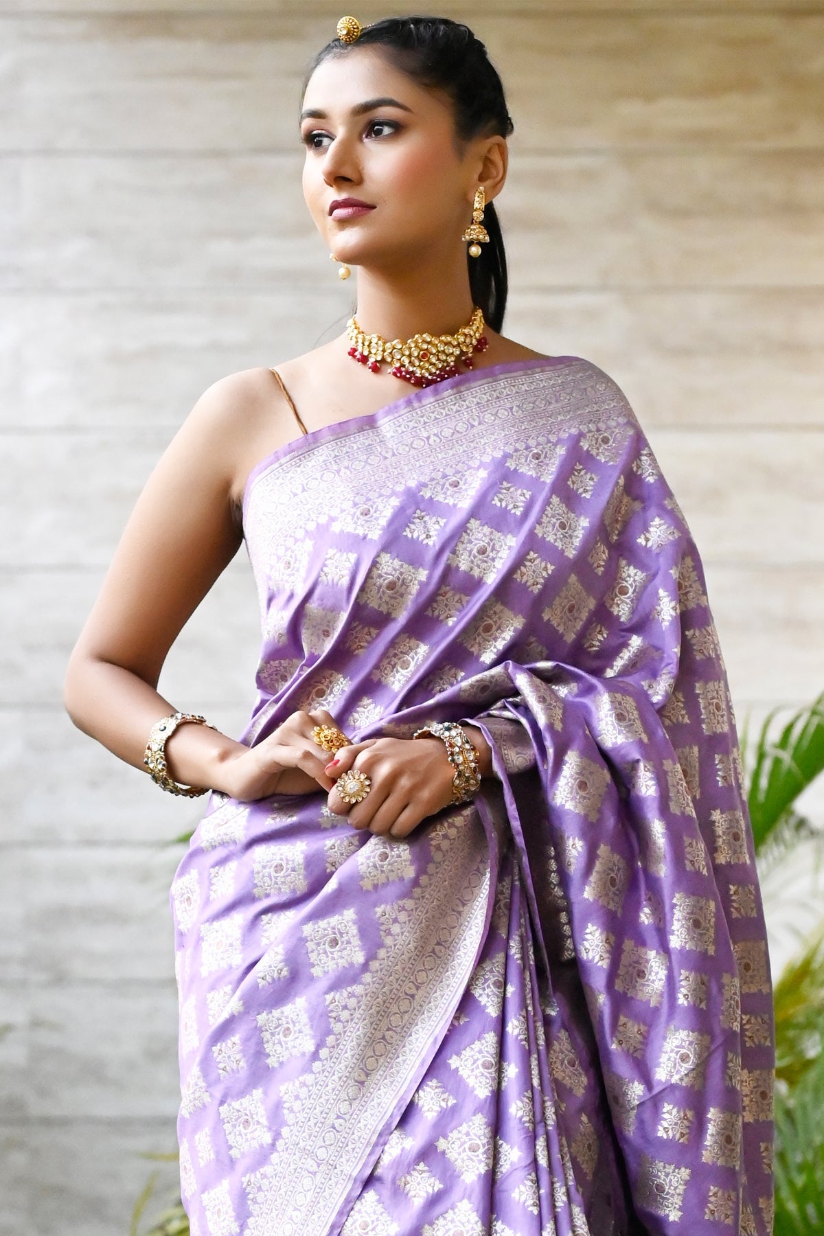 Purple Banarasi Soft Silk Saree - Richness of Golden Zari Border and P ...