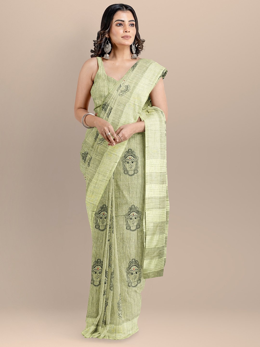 Green Color Silk Cotton Embroidered Kalamkari Handloom Saree