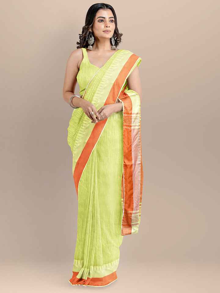 Green Color Silk Cotton Solid Mangalagiri Handloom Saree