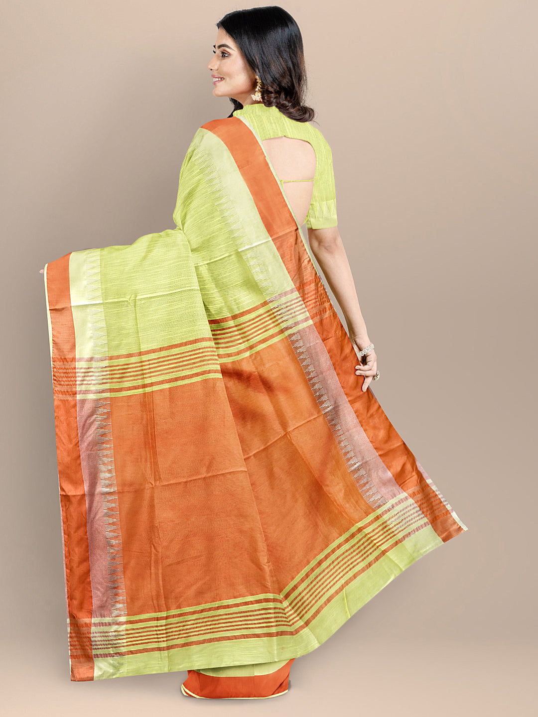 Green Color Silk Cotton Solid Mangalagiri Handloom Saree