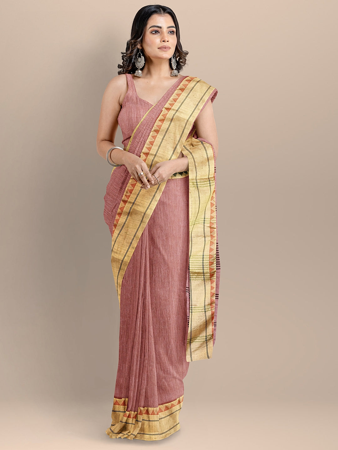 Pink Color Silk Cotton Solid Maheshwari Handloom Saree – BharatSthali