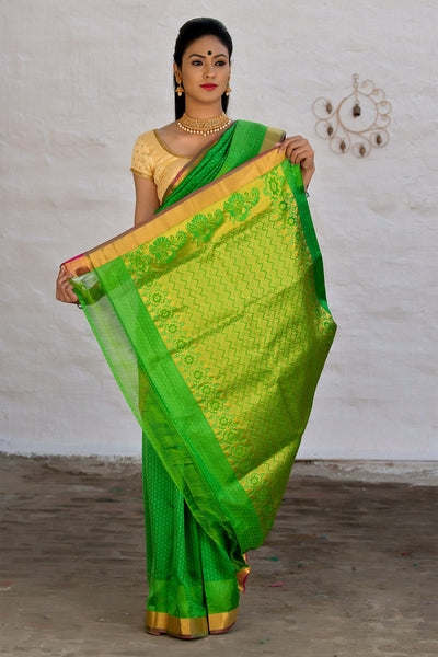 Casual Light Green Checks Silk Saree – Shoubhitsfashion